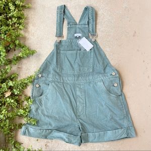 WeWoreWhat Rigid Denim Shorts Overalls in 301 Green, Size Large